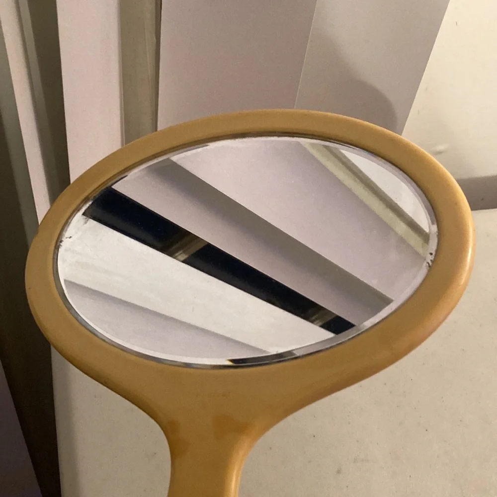 Antique Ivory Pyralin Bakelite Hand Held Mirror